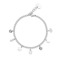 Carica l'immagine nel visualizzatore di Gallery, Bracciale con pendenti portafortuna in acciaio e Cristalli S'AGAPò MESSAGE SSG12
