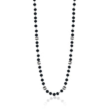 Carica l'immagine nel visualizzatore di Gallery, Collana da Uomo in stile Rosario con perline di vetro nero sfaccettate ed elementi in acciaio con parti smaltate di nero
