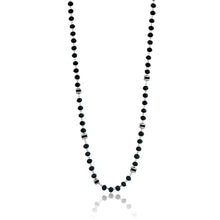 Carica l'immagine nel visualizzatore di Gallery, Collana da Uomo in stile Rosario con perline di vetro blu scuro sfaccettato ed elementi in acciaio con parti smaltate di nero
