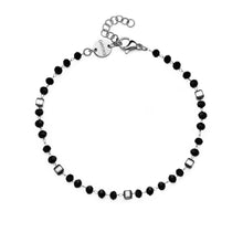 Carica l'immagine nel visualizzatore di Gallery, Bracciale da Uomo in stile Rosario con perline di vetro nero sfaccettate ed elementi in acciaio con parti smaltate di nero
