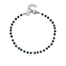 Carica l'immagine nel visualizzatore di Gallery, Bracciale da Uomo in stile Rosario con perline di vetro blu sfaccettate ed elementi in acciaio con parti smaltate di nero

