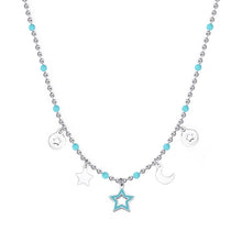 Carica l'immagine nel visualizzatore di Gallery, SVB03 Collana in acciaio e smalto turchese con Charms a forma di stelle e luna di S'AGAPò Vibes
