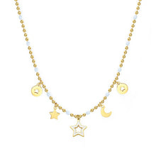 Carica l'immagine nel visualizzatore di Gallery, Collana con Charms a forma di Stelle e Luna in Acciaio PVD oro con smalto bianco di S'AGAPò Vibes SVB04
