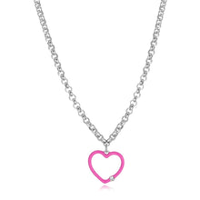 Carica l'immagine nel visualizzatore di Gallery, Collana Lunga con pendente a forma di Cuore in acciaio smalto fucsia e cristallo di S'AGAPò Vibes SVB08
