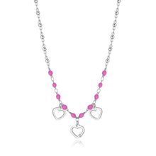 Carica l'immagine nel visualizzatore di Gallery, SVB10 Collana in acciaio e smalto Fucsia con Charms a forma di cuori di S'AGAPò Vibes
