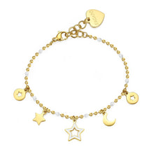 Carica l'immagine nel visualizzatore di Gallery, Bracciale con Charms a forma di Stelle e Luna in Acciaio PVD oro con smalto bianco di S'AGAPò Vibes SVB12
