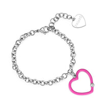 Carica l'immagine nel visualizzatore di Gallery, Bracciale con pendente a forma di Cuore in acciaio smalto fucsia e cristallo di S'AGAPò Vibes SVB15
