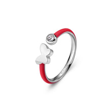 Carica l'immagine nel visualizzatore di Gallery, Anello aperto con Farfalla cristallo bianco e smalto Rosso corallo in acciaio di S'Agapò VIBES SVB66
