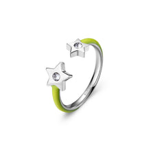 Carica l'immagine nel visualizzatore di Gallery, Anello aperto con Stelline cristalli bianchi e smalto Giallo in acciaio di S'Agapò VIBES SVB69
