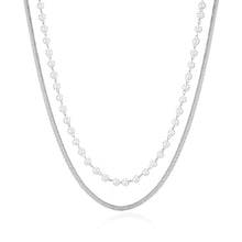 Carica l'immagine nel visualizzatore di Gallery, Collana doppia con filo di Perle bianche e collana maglia snake in Acciaio S'AGAPò WISDOM SWI05
