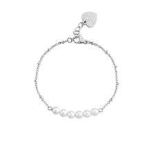 Carica l'immagine nel visualizzatore di Gallery, bracciale a catena in acciaio con centrale di perle sintetiche bianche
