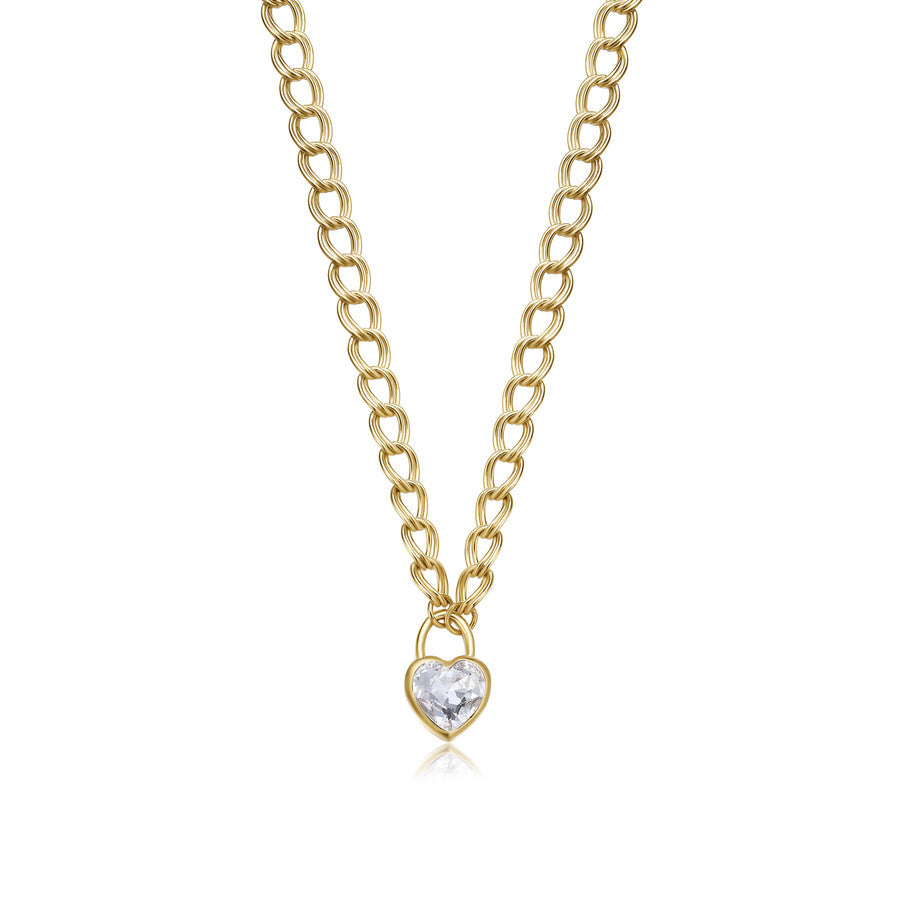 SYL26 S'AGAPò Collana MY LOVE con Charm di Cristallo a forma di cuore Placcato Oro