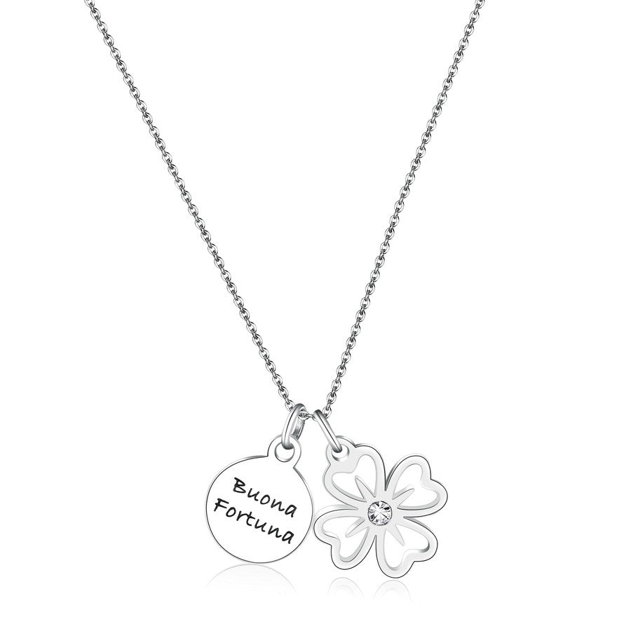 SYO02 Collana S'AGAPò You con Quadrifoglio e scritta 