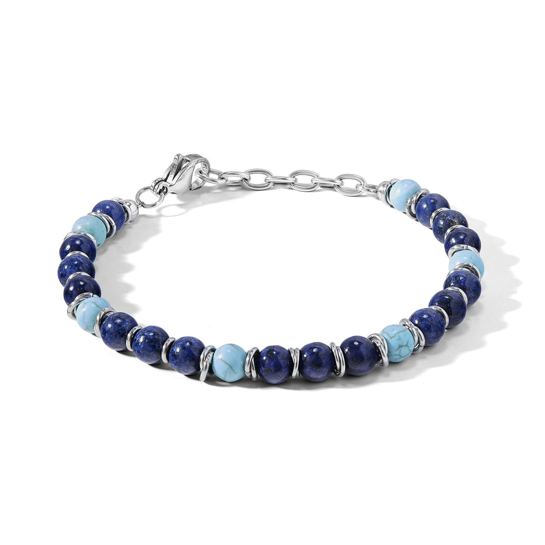COMETE Uomo Acciaio UBR 1140 Bracciale a filo con perline di Agata Blu e Turchese - District