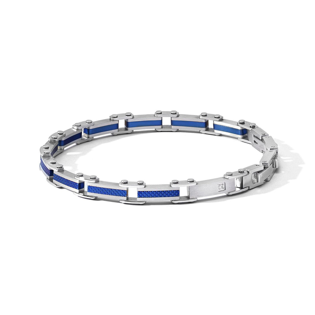 COMETE Uomo Acciaio UBR 1197 Bracciale in Acciaio con PVD Blu - Texture