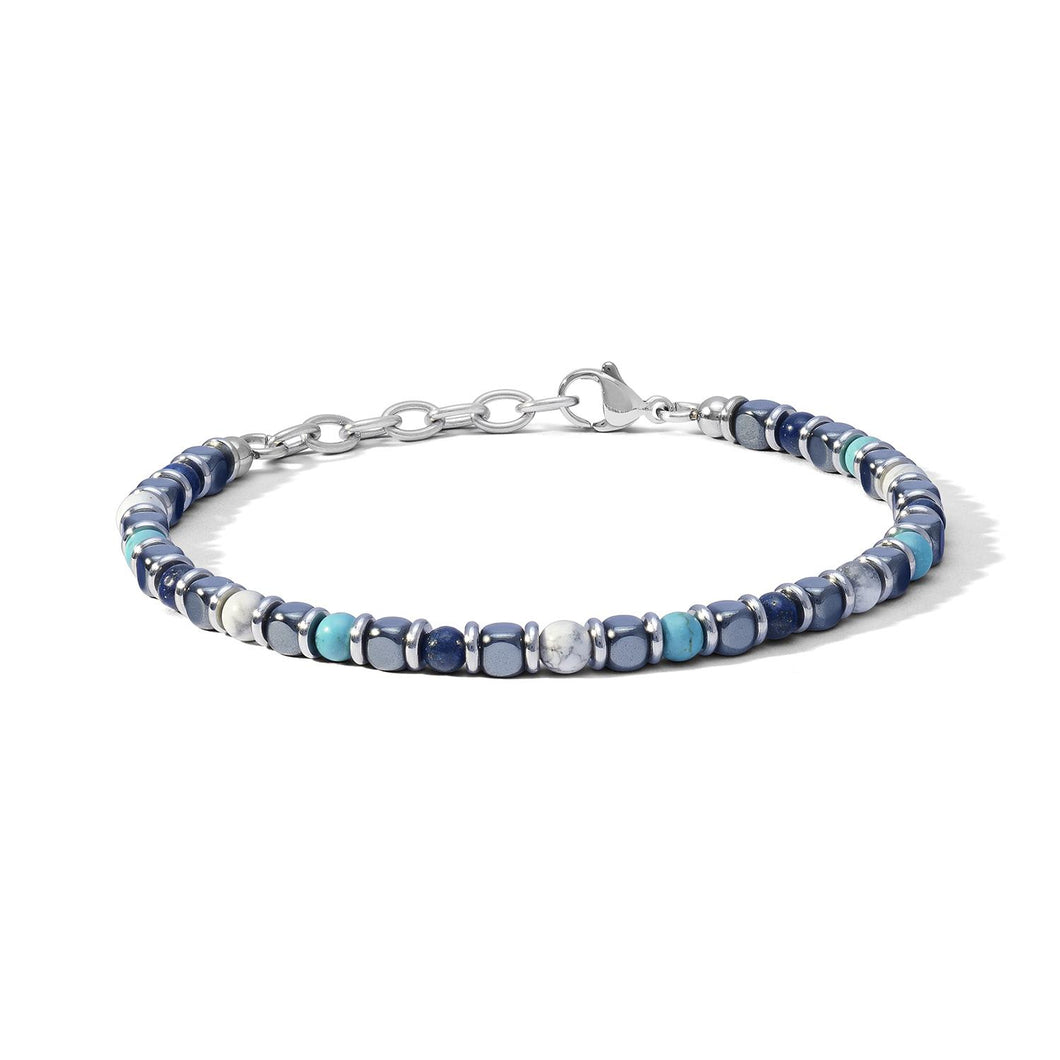COMETE Uomo Acciaio UBR 1199 Bracciale a filo con perline di Pietre Dure - District