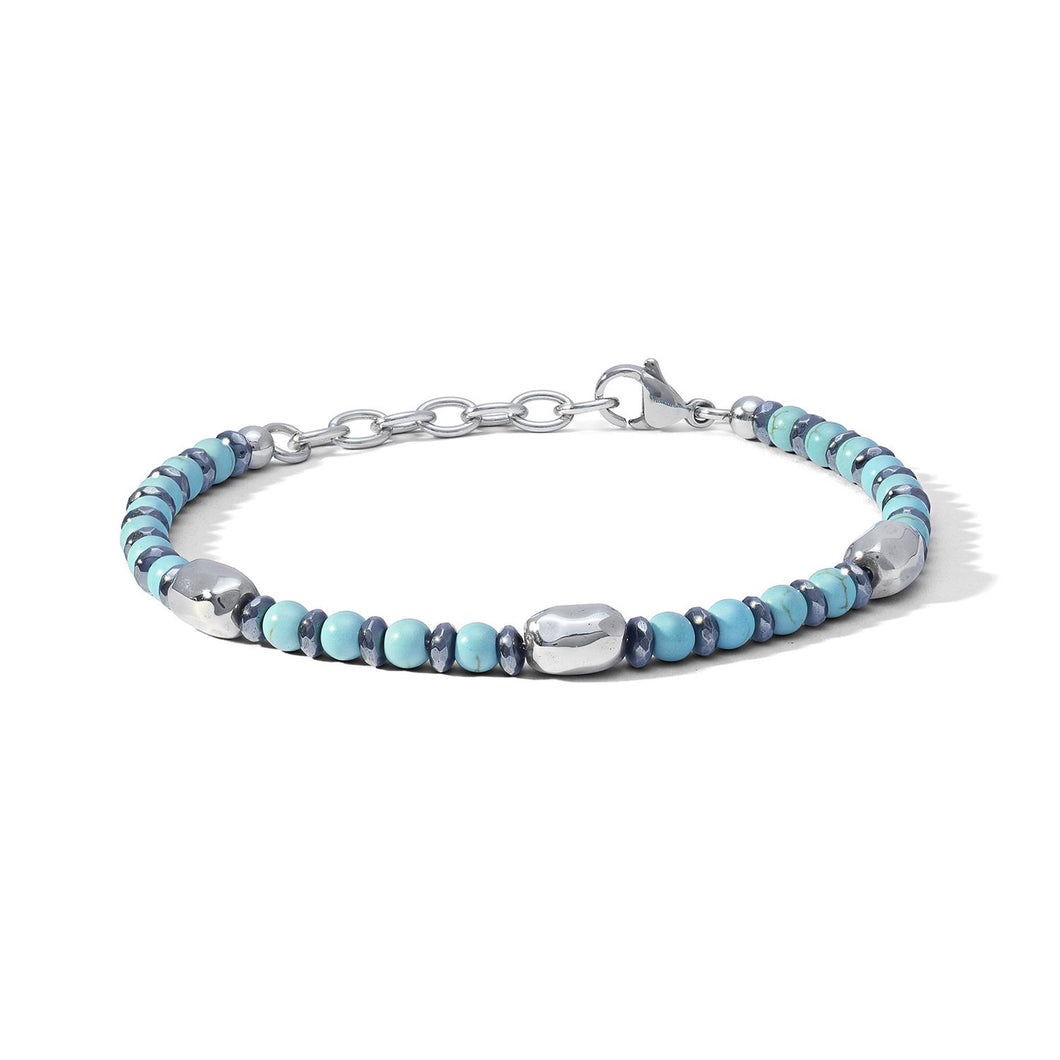 COMETE Uomo Acciaio UBR 1208 Bracciale a filo con Turchese ed Ematite - District