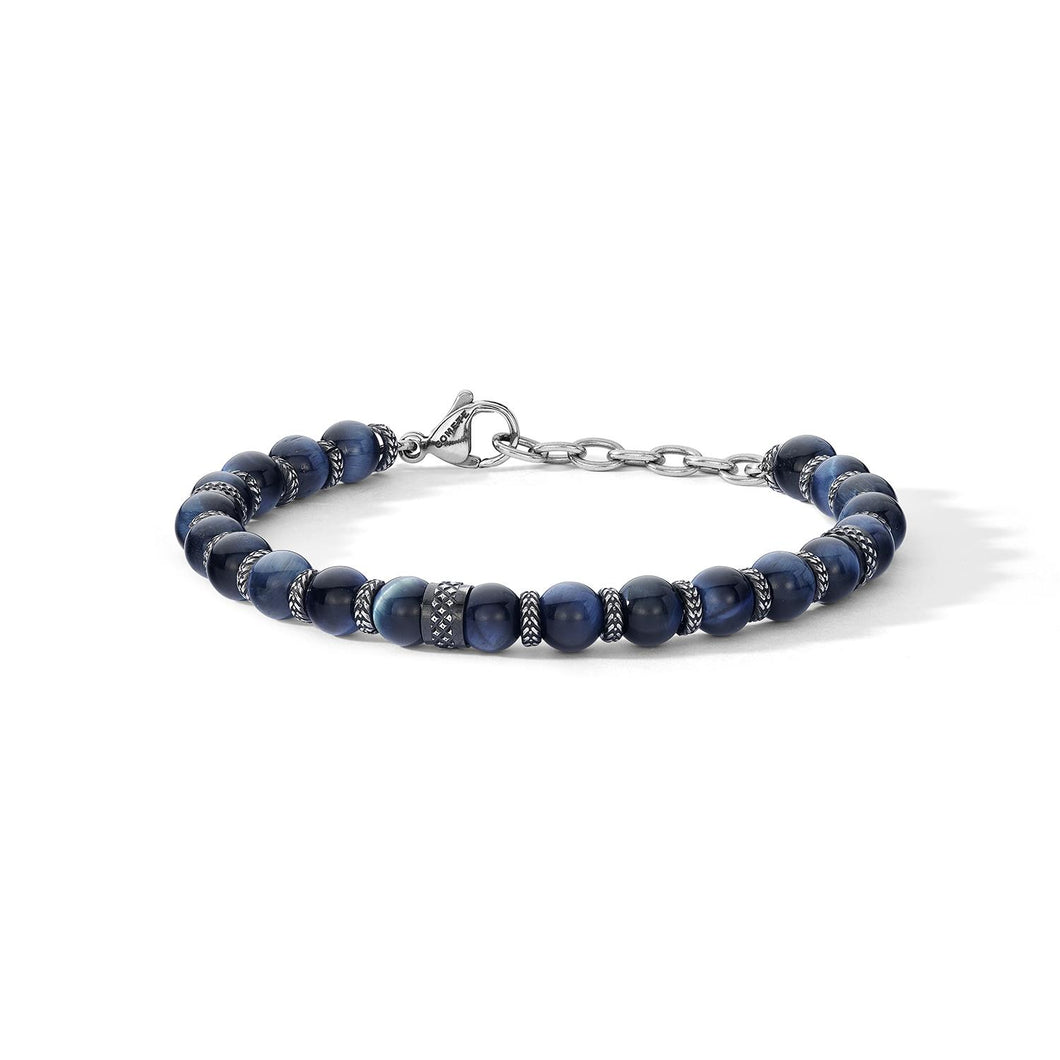 COMETE Uomo Acciaio UBR 1244 Bracciale a filo con perline di Lapis Blu - District