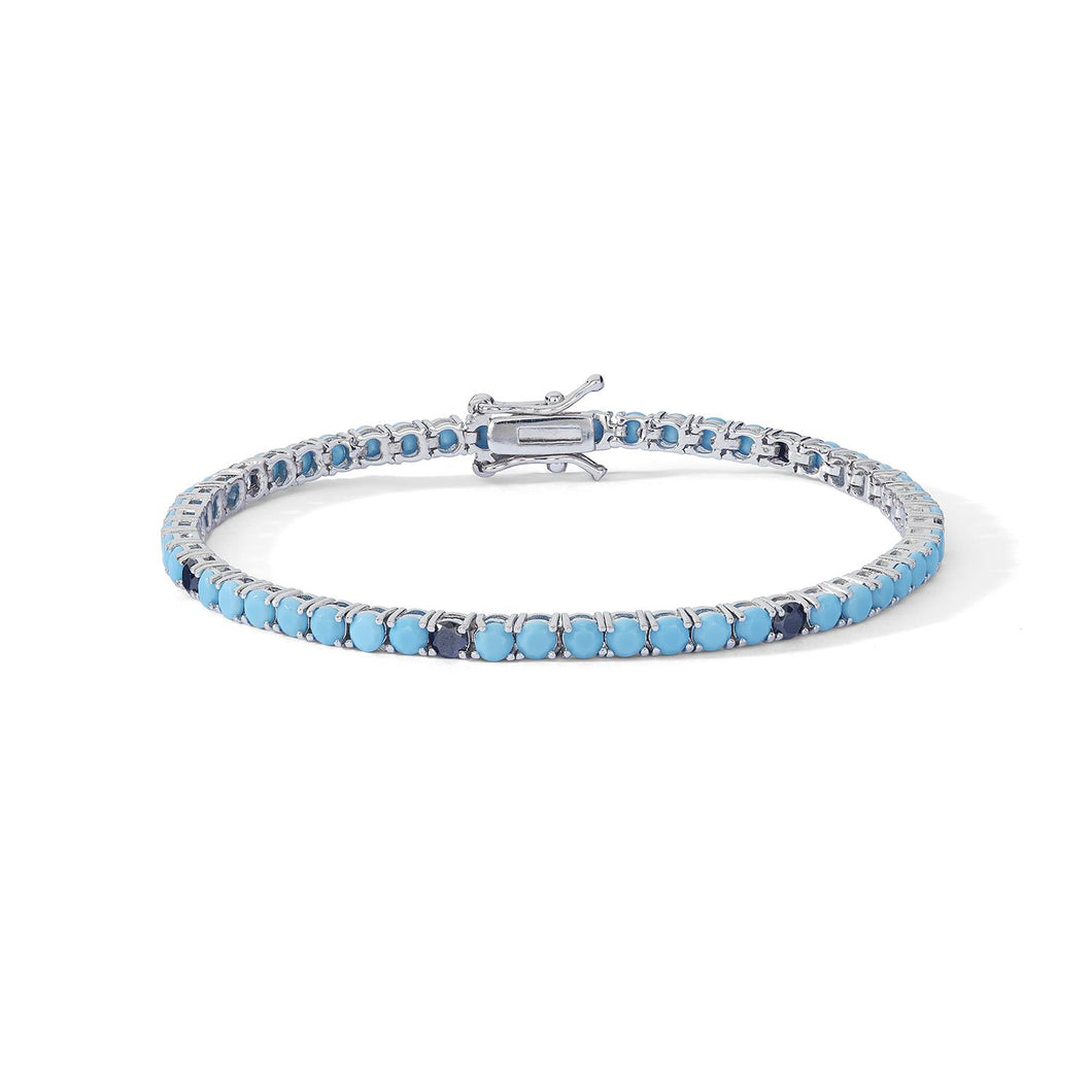 COMETE Uomo Bracciale Tennis da 3mm con Zirconi Turchese e Neri in Argento - UBR 1251 M19