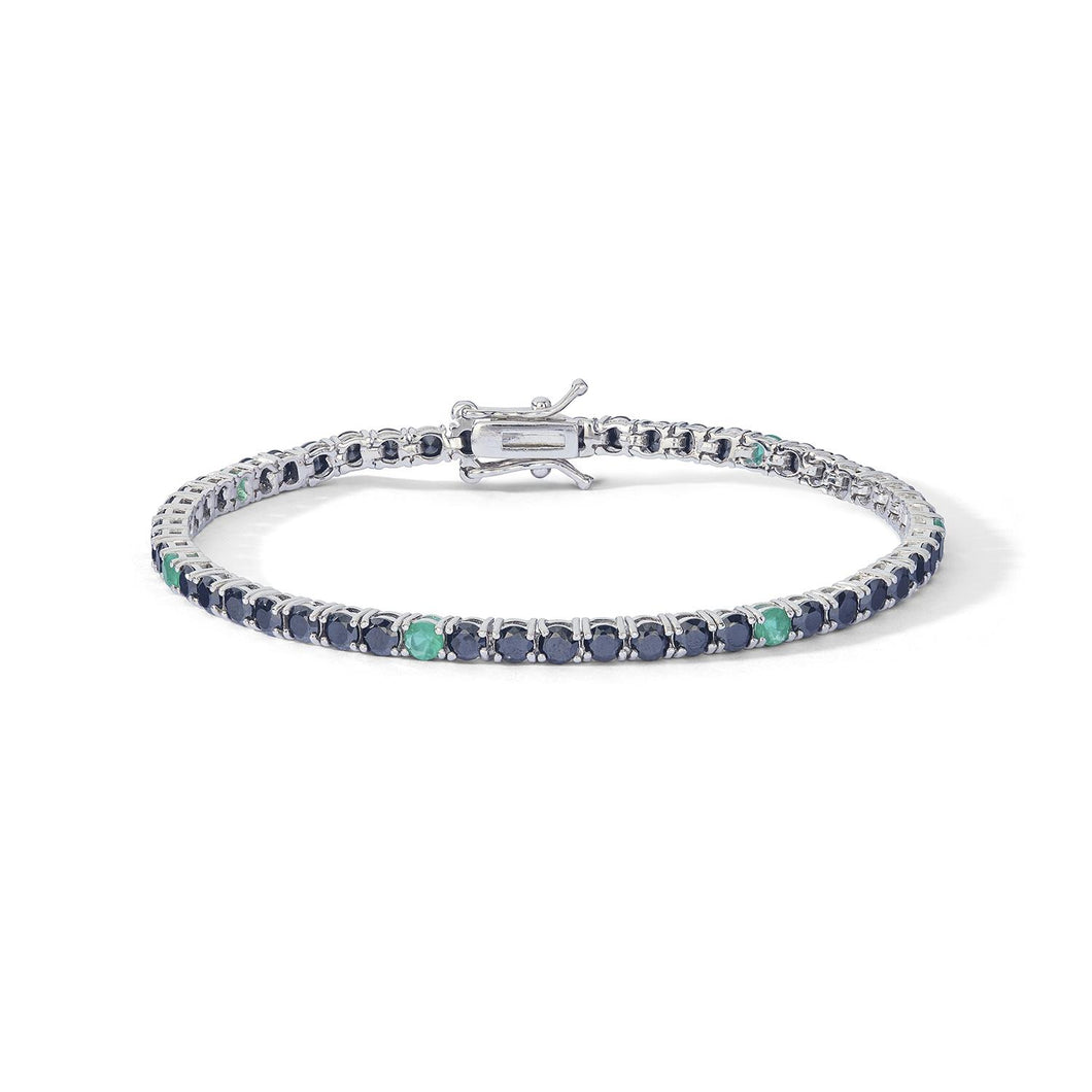 COMETE Uomo Bracciale Tennis da 3mm con Zirconi Neri e Verdi in Argento - UBR 1252 M19