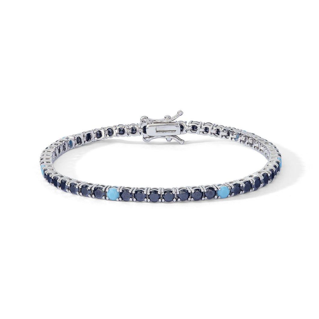 COMETE Uomo Bracciale Tennis da 3mm con Zirconi Neri e Turchese in Argento - UBR 1253 M19
