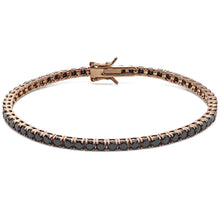 Carica l&#39;immagine nel visualizzatore di Gallery, bracciale Tennis in argento colore oro rosa e pietre nere lungo 19cm
