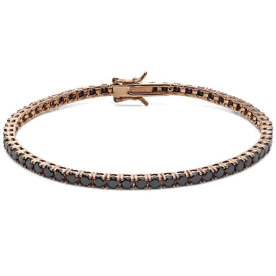 bracciale Tennis in argento colore oro rosa e pietre nere lungo 19cm