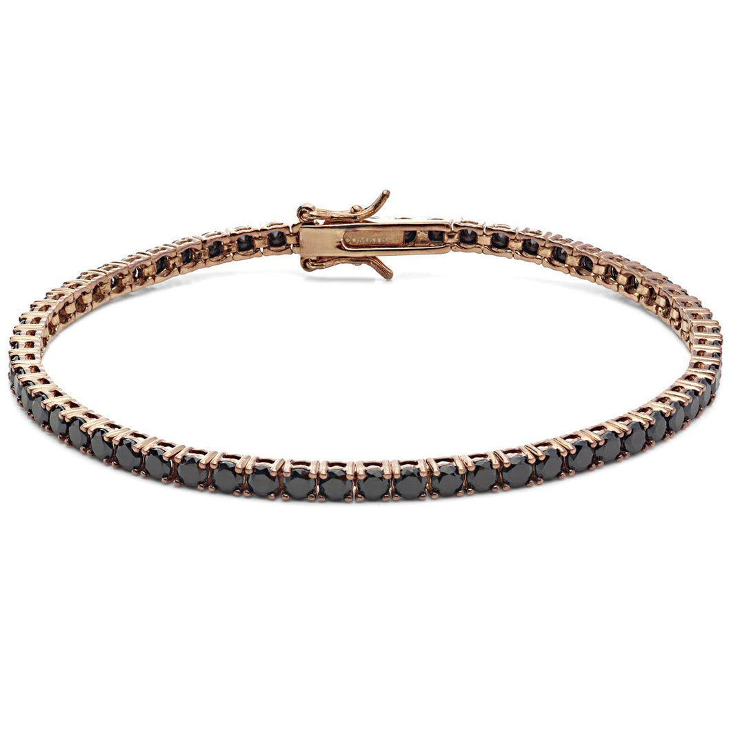 bracciale Tennis in argento colore oro rosa e pietre nere lungo 19cm