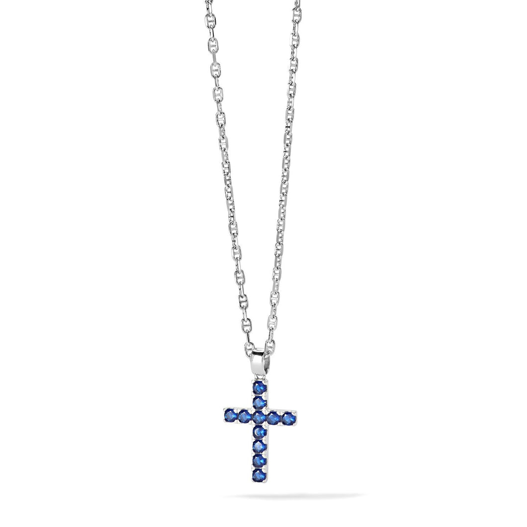 COMETE Uomo Argento UGL 689 Girocollo con Croce e Zirconi Blu - Tennis