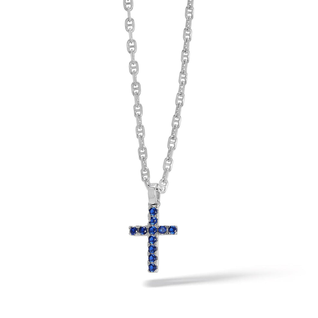 COMETE Uomo Argento UGL 730 Girocollo con Croce piccola e Zirconi Blu - Tennis