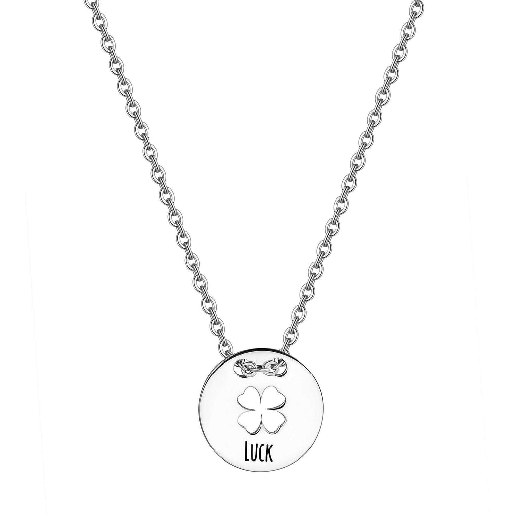 SBM07 Collana S'AGAPò Cerchio con Quadrifoglio con scritta 