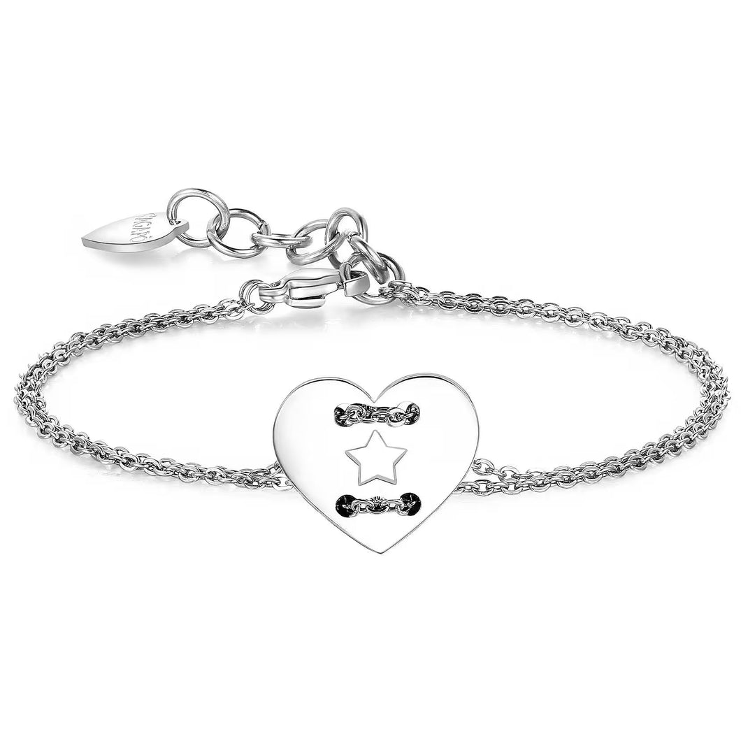 SBM42 Bracciale S'AGAPò Cuore con stella traforata in Acciaio da Donna