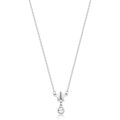Collana sottile da donna con stella e punto luce pendente di cristallo bianco In acciaio Lucido color argento.