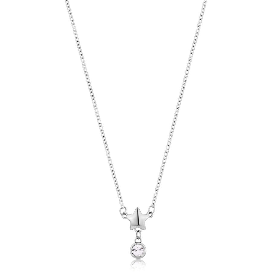 Collana sottile da donna con stella e punto luce pendente di cristallo bianco In acciaio Lucido color argento.