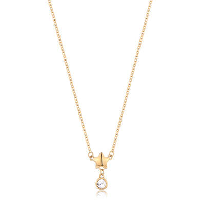 Collana sottile da donna con stella entrale e come pendente un punto luce di cristallo bianco in acciaio placcato oro