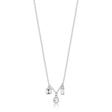 Carica l&#39;immagine nel visualizzatore di Gallery, Collana sottile con Cristalli bianchi pendenti di varia forma In acciaio colore argento
