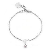 Carica l&#39;immagine nel visualizzatore di Gallery, Bracciale sottile con stella e punto luce pendente con cristallo bianco applicato su acciaio lucido color argento

