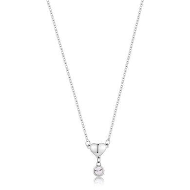 Collana sottile con cuore e punto luce di cristallo bianco In acciaio Lucido di colore argento.