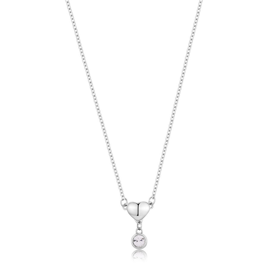 Collana sottile con cuore e punto luce di cristallo bianco In acciaio Lucido di colore argento.