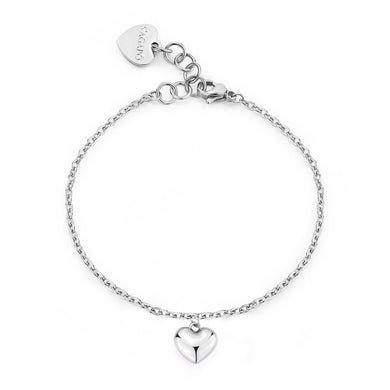 Bracciale da donna sottile con cuore pendente in acciaio lucido color argento