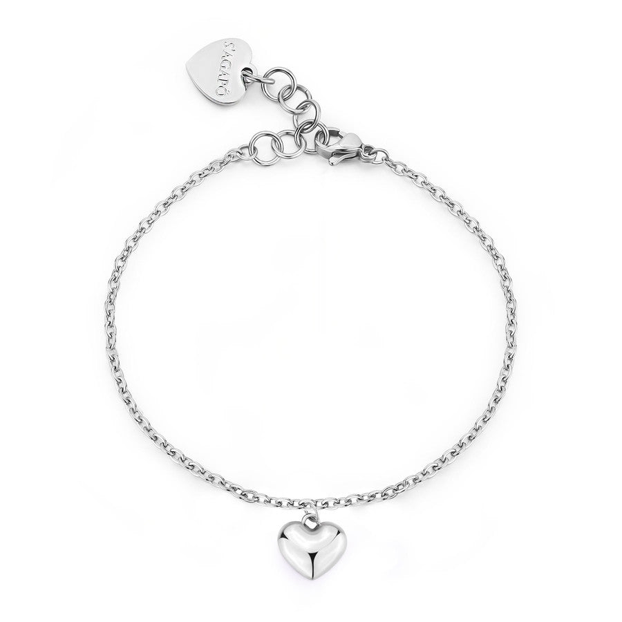 Bracciale da donna sottile con cuore pendente in acciaio lucido color argento