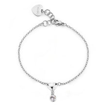 Carica l&#39;immagine nel visualizzatore di Gallery, Bracciale sottile con cuore e punto luce pendente con cristallo bianco applicato su acciaio lucido color argento

