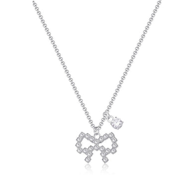 Collana con pendenti a forma di fiocco e punto luce con cristalli bianchi In acciaio Lucido color argento.