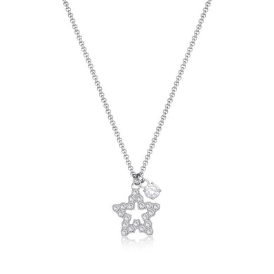 Collana con pendenti a forma di stella e punto luce con cristalli bianchi In acciaio Lucido color argento.