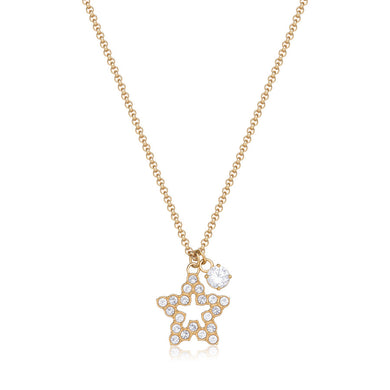 Collana con pendenti stella e punto luce con cristalli bianchi In acciaio Lucido placcato Oro