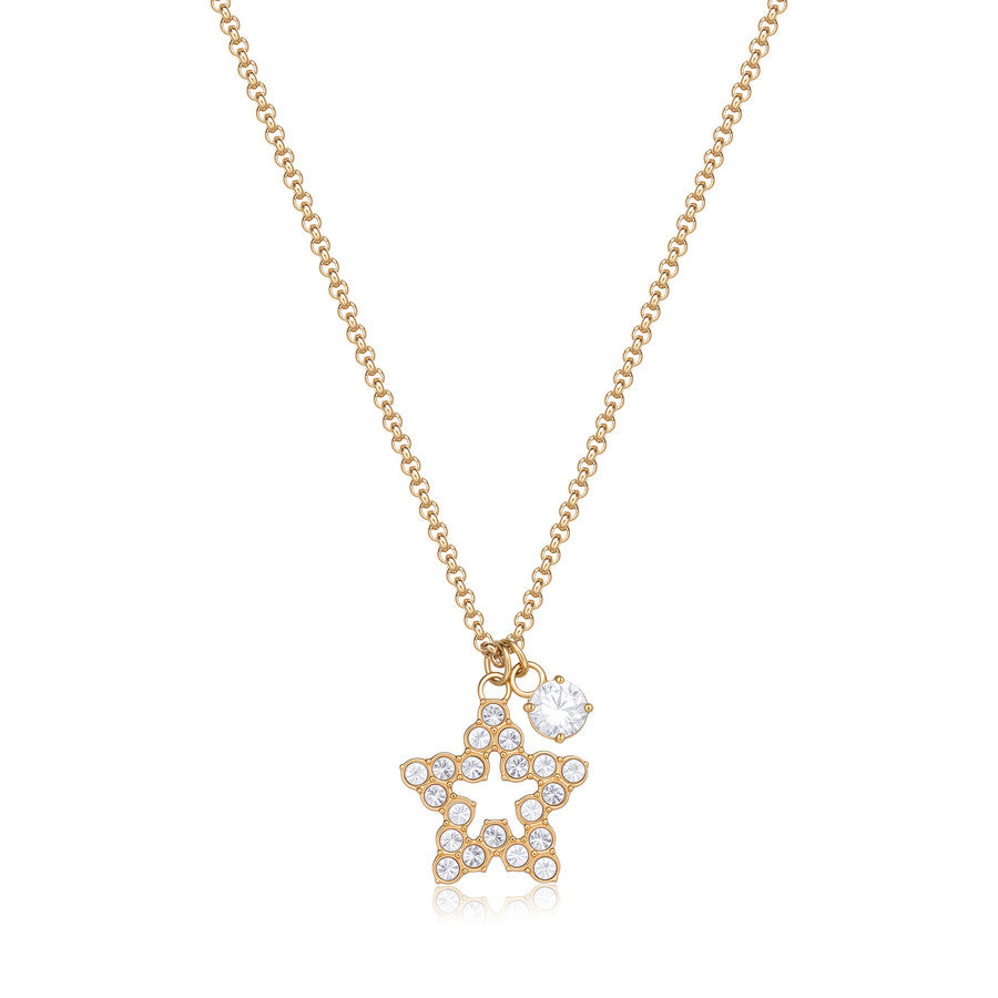 Collana con pendenti stella e punto luce con cristalli bianchi In acciaio Lucido placcato Oro