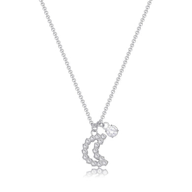 Collana con pendente a forma di luna e punto luce con cristalli bianchi In acciaio Lucido color argento