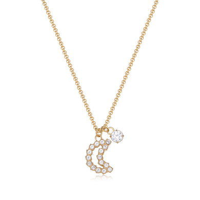 Collana con luna e punto luce con cristalli bianchi applicati In acciaio Lucido placcato Oro