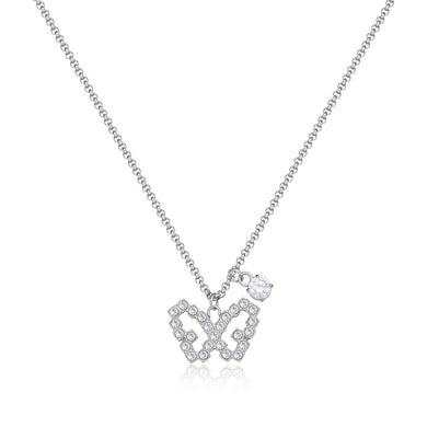 Collana con farfalla e punto luce con cristalli bianchi In acciaio lucido colore argento
