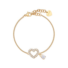 Carica l&#39;immagine nel visualizzatore di Gallery, Bracciale con cuore centrale di cristalli bianchi montati su acciaio Lucido placcato Oro Giallo con piccolo charm a punto luce
